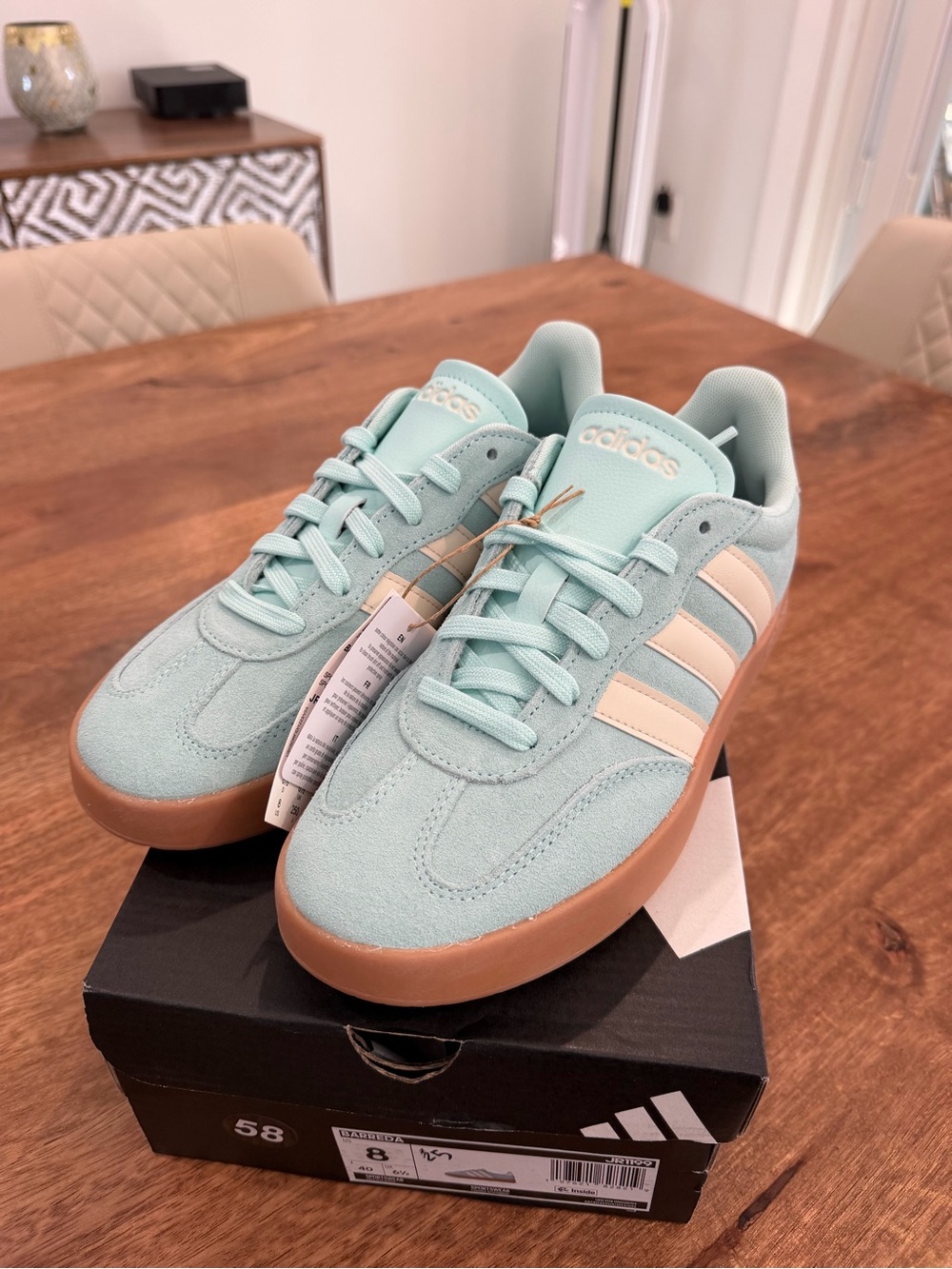 Adidas Barreda Women’s Light Teal Suede Sneakers with Gum Sole